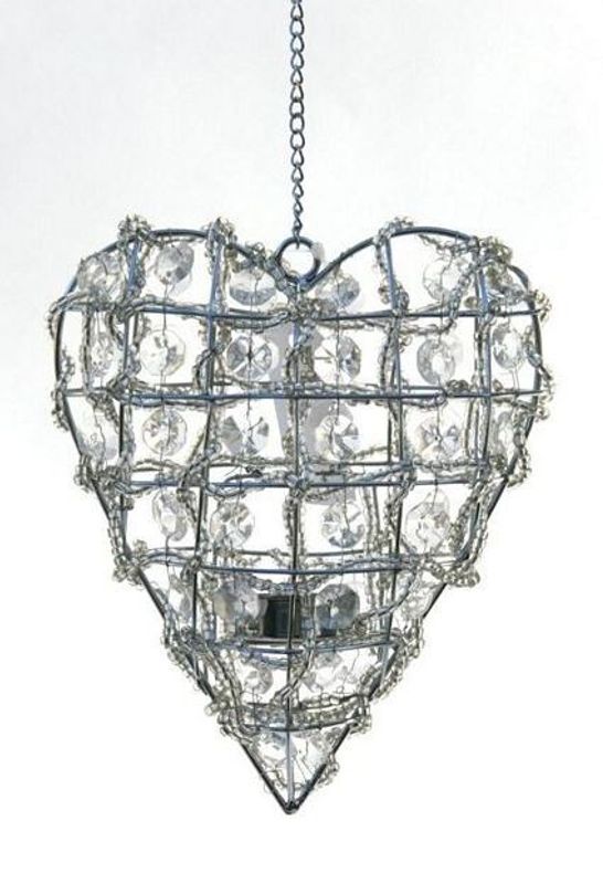 Hjerteformet telysheng m/krystaller 15x5,5x18