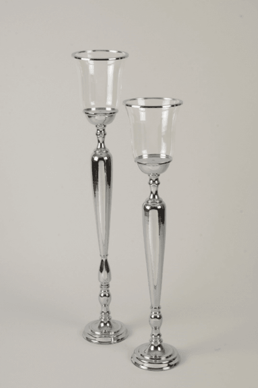 Lysestake til gulv krom m glass H 103 cm