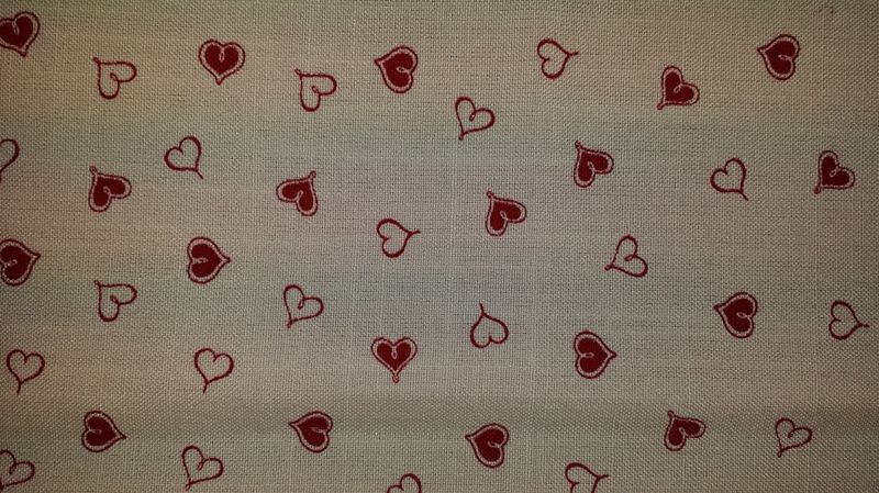 Gardinkappe Hearts  metervare 30cm rød og hvit