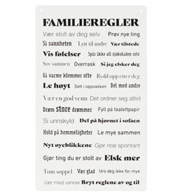 Hovedbilde Metallskilt Familieregler ...