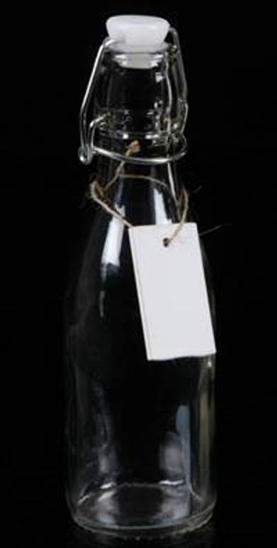 Glassflaske med patentkork og treetikett, 6x20cm