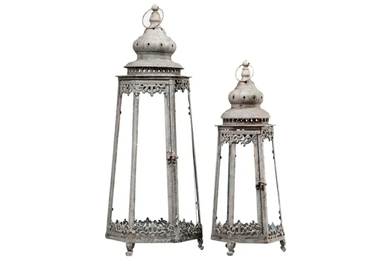 Lyslykt Barom metall grå 6 kantet H 89 x 30 x 30 cm