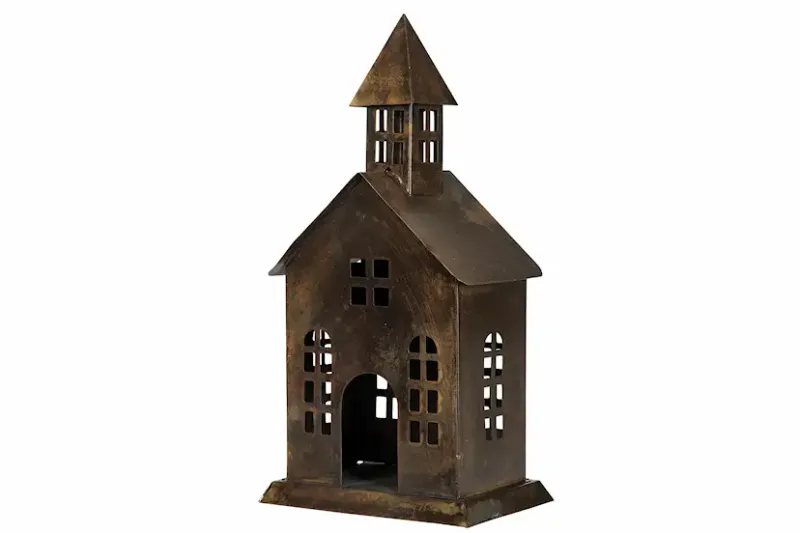 Hus metall Kirke  Ant brun H31 x10 cm