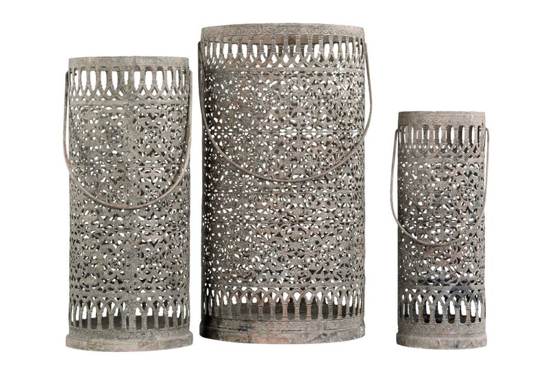 Lykt sylinder Grå metall Ø10x26 cm