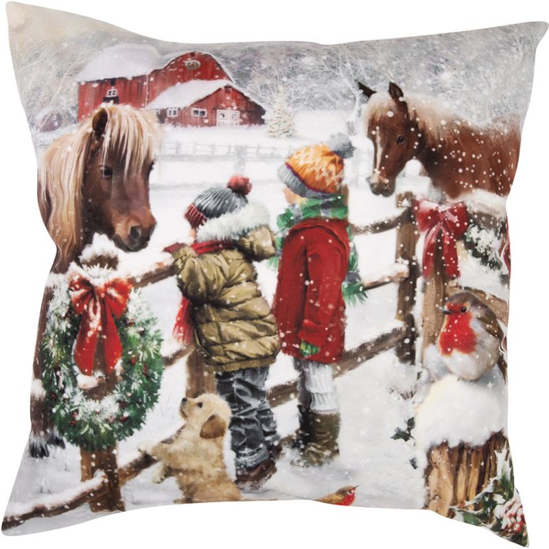 Juleputetrekk julemotiv Barn/hester 45x45 cm