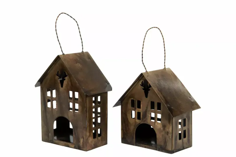 Hus heng Metall ant brun H15xB12 x 7cm Venstre i bildet