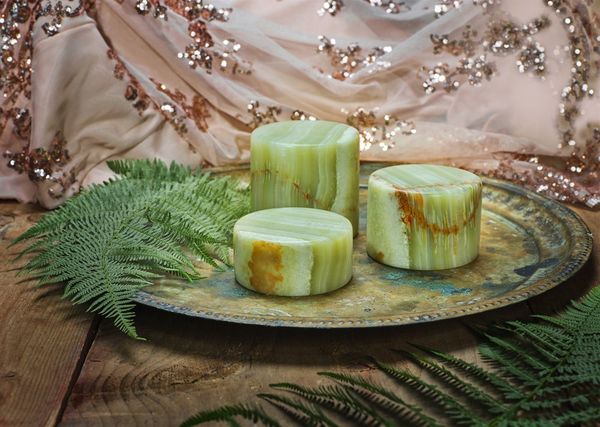 Marble oppladbar bordlys i ekte marmor Jade grønn Stor