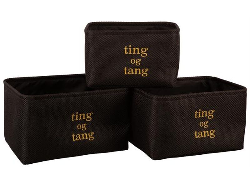 Kurv ting og tang sort m/gullskrift 34x23x20 cm