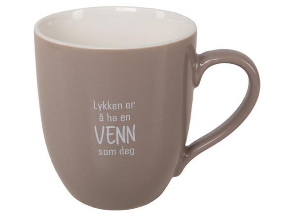 Krus lykken...venn beige m/hvit tekst