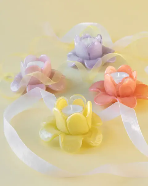 Telysholder blomst gul glass 12 x 7 cm