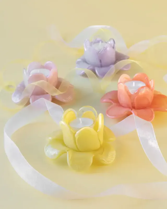 Telysholder blomst gul glass 12 x 7 cm